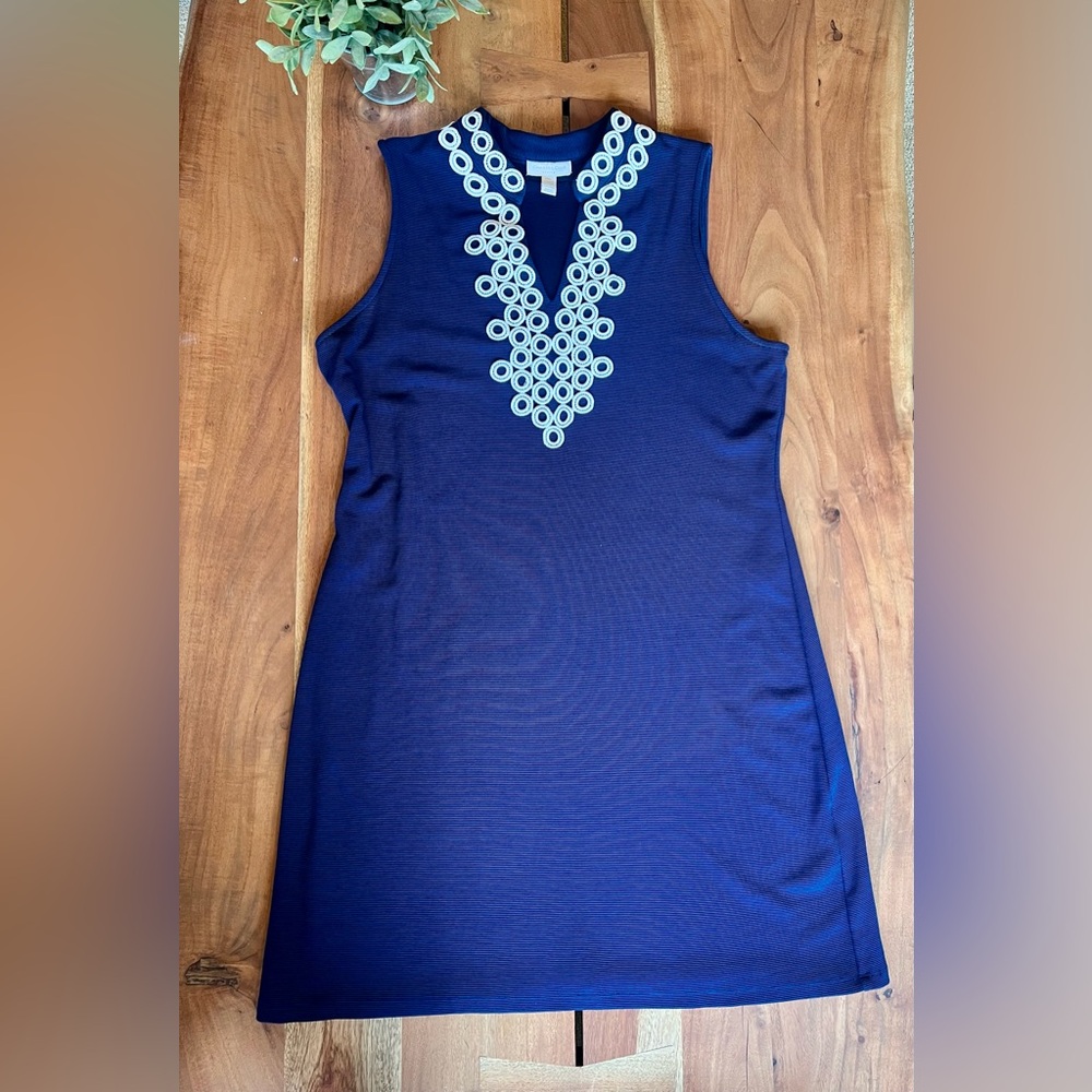Navy Sleeveless Dress with Embellished Neckline Petite XL
